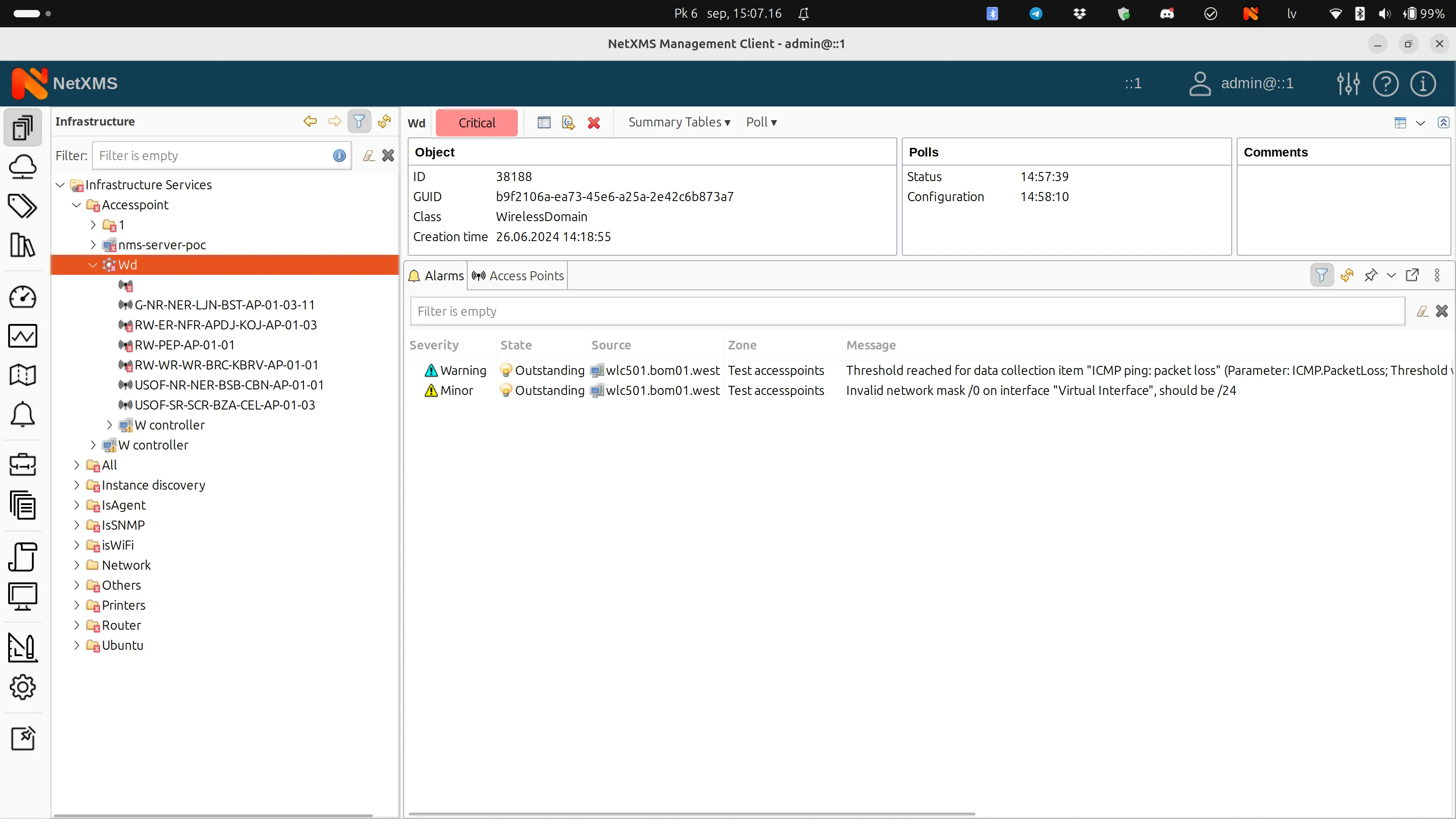 New object “Wirless Domain” with a single controller in it and multipe access point devices
