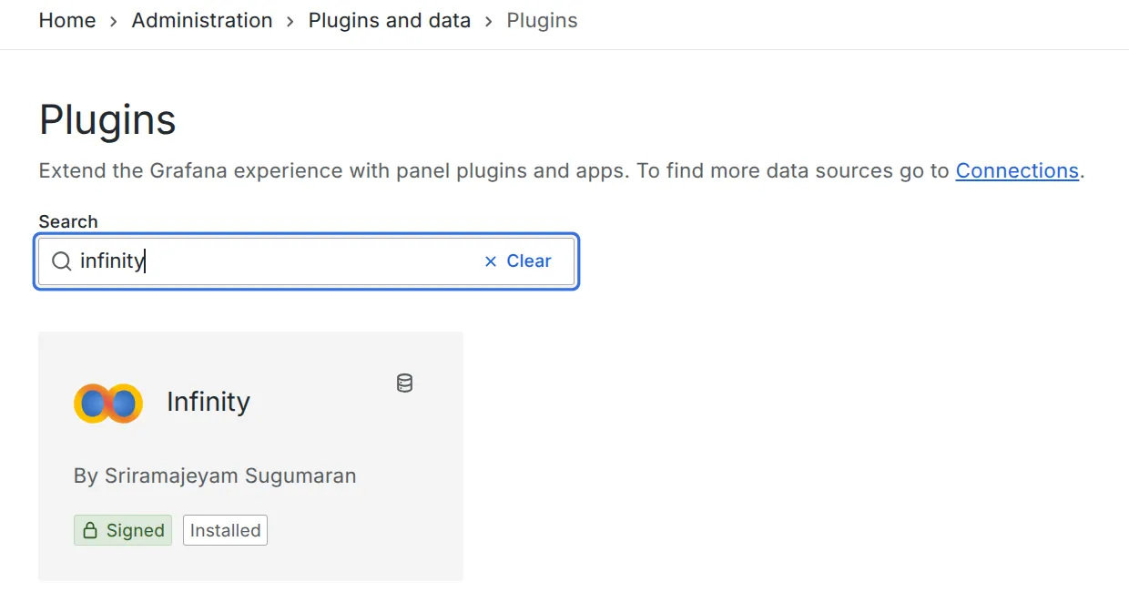 Infinity plugin on the Grafana marketplace