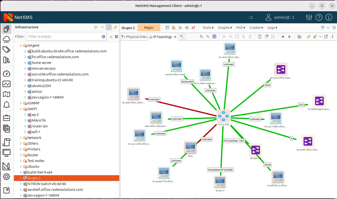 Ad hoc IP topology map built in NetXMS