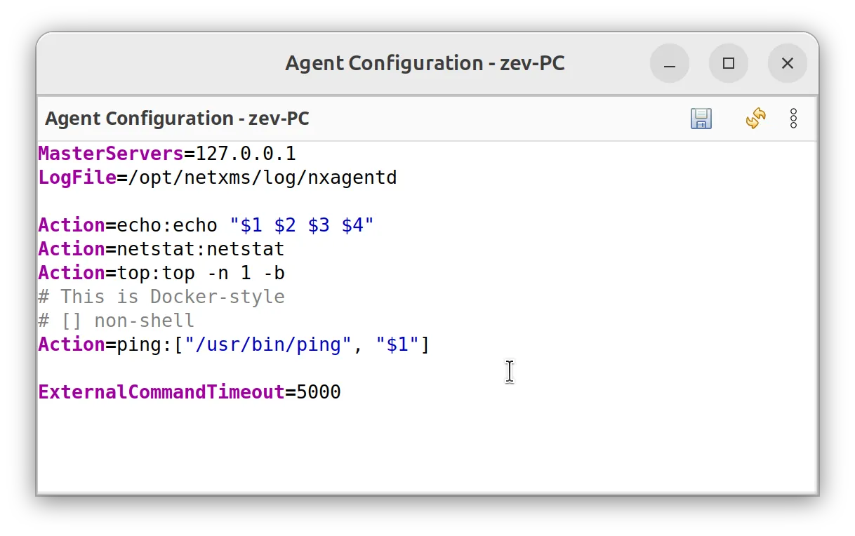 Configuring external command timeout in Agent Configuration view in NetXMS