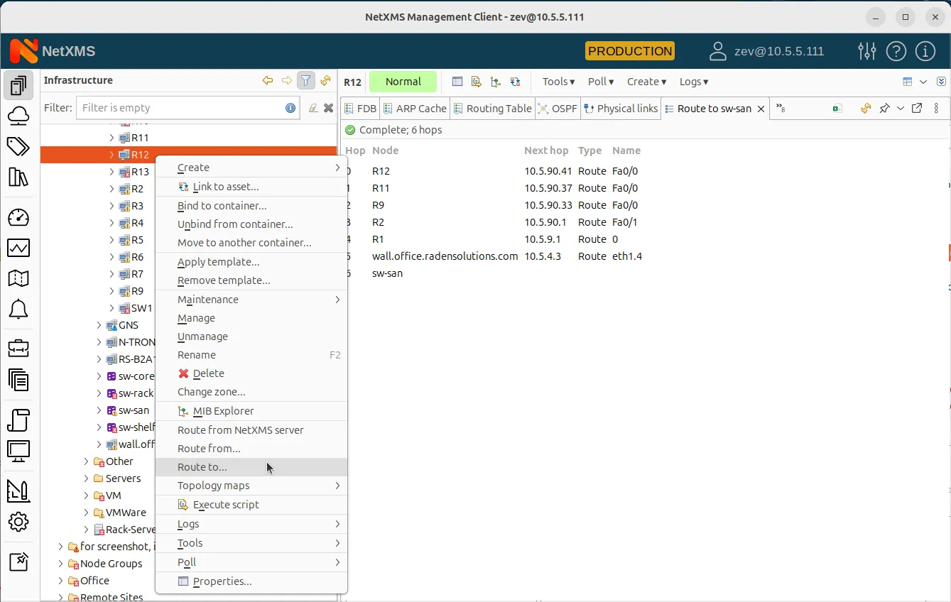 NetXMS Route to menu item