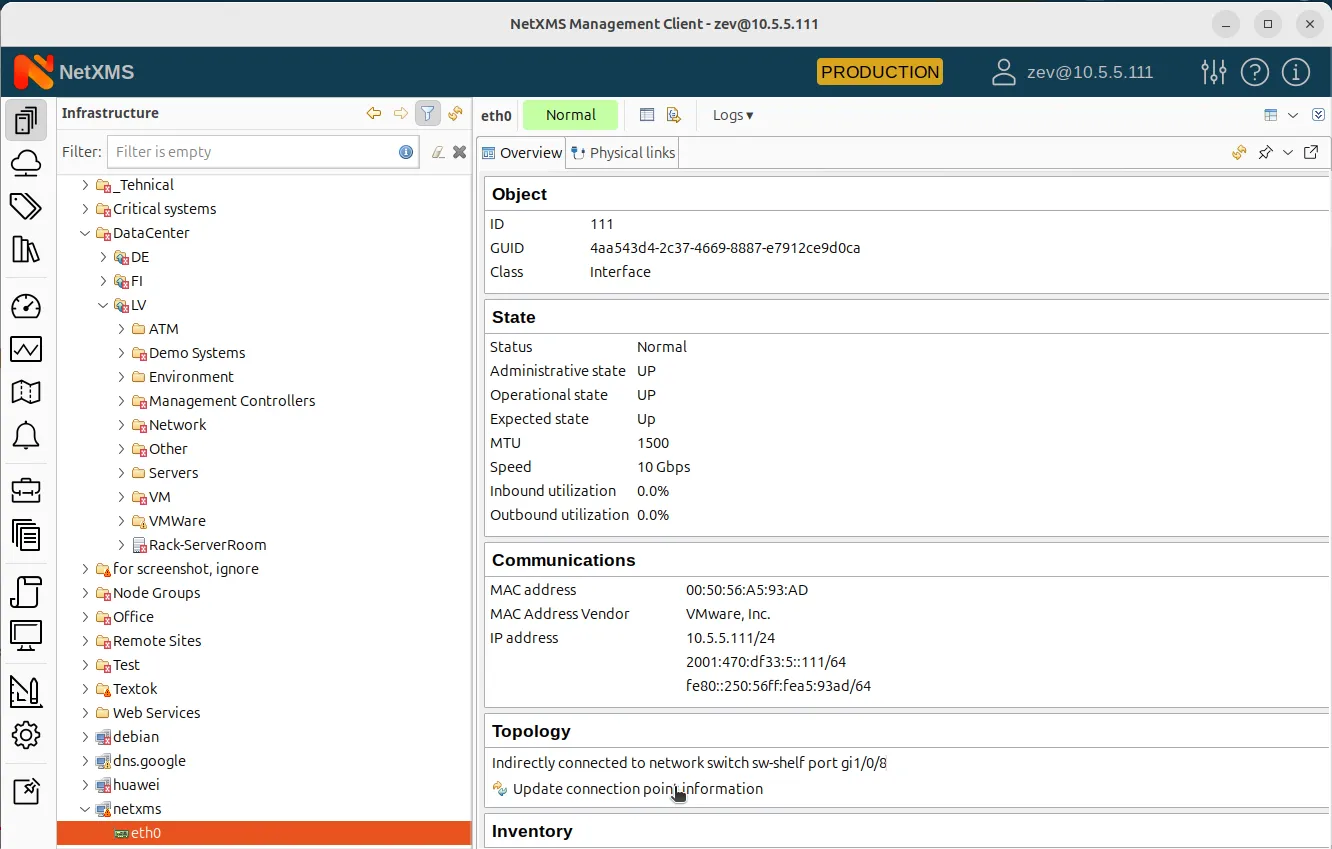 NetXMS interface overview page