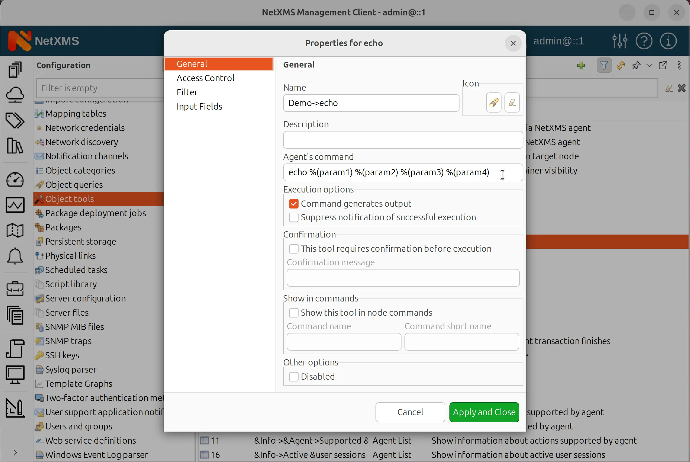 General page of the Object Tool configuration