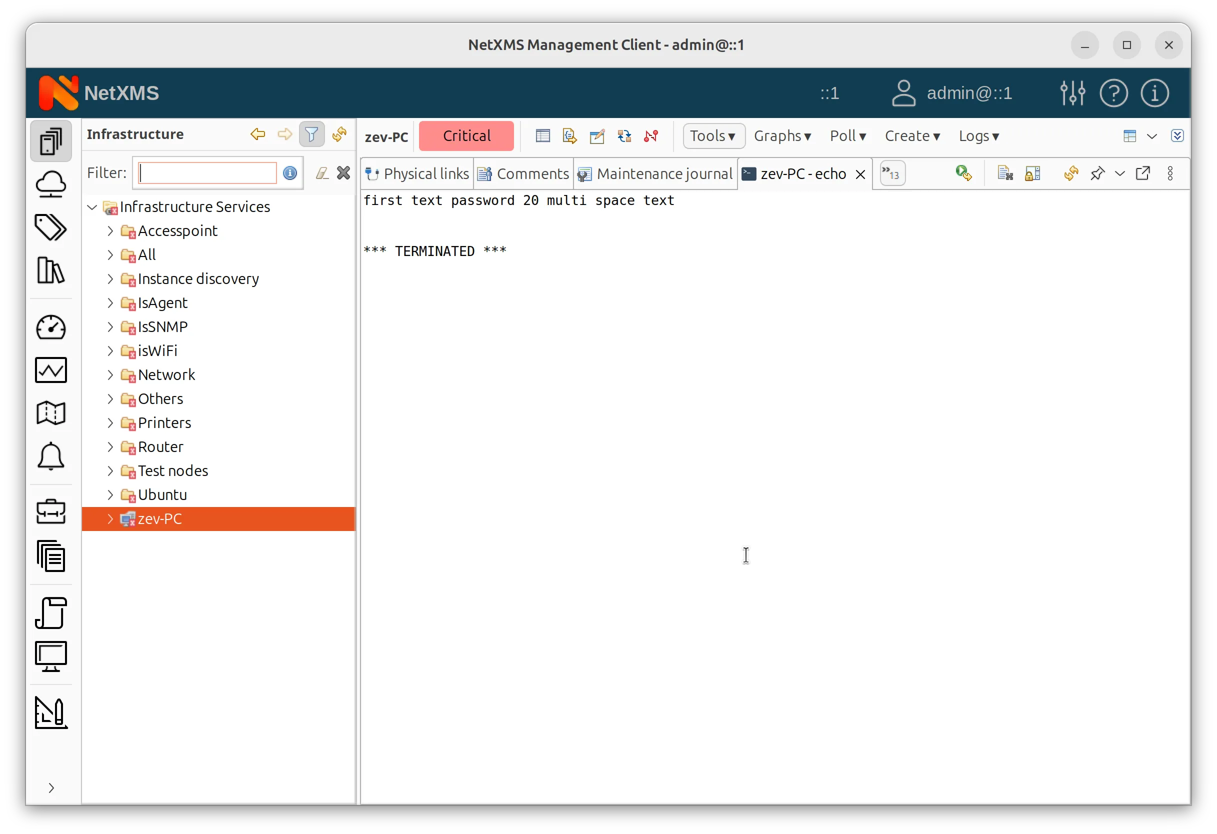 QOutput of the echo command with the fixed quotation marks