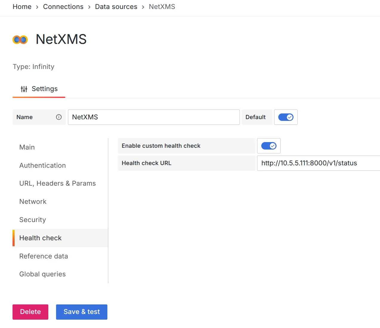 NetXMS data source configuration