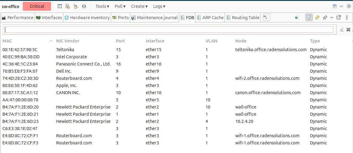 NetXMS FDB table