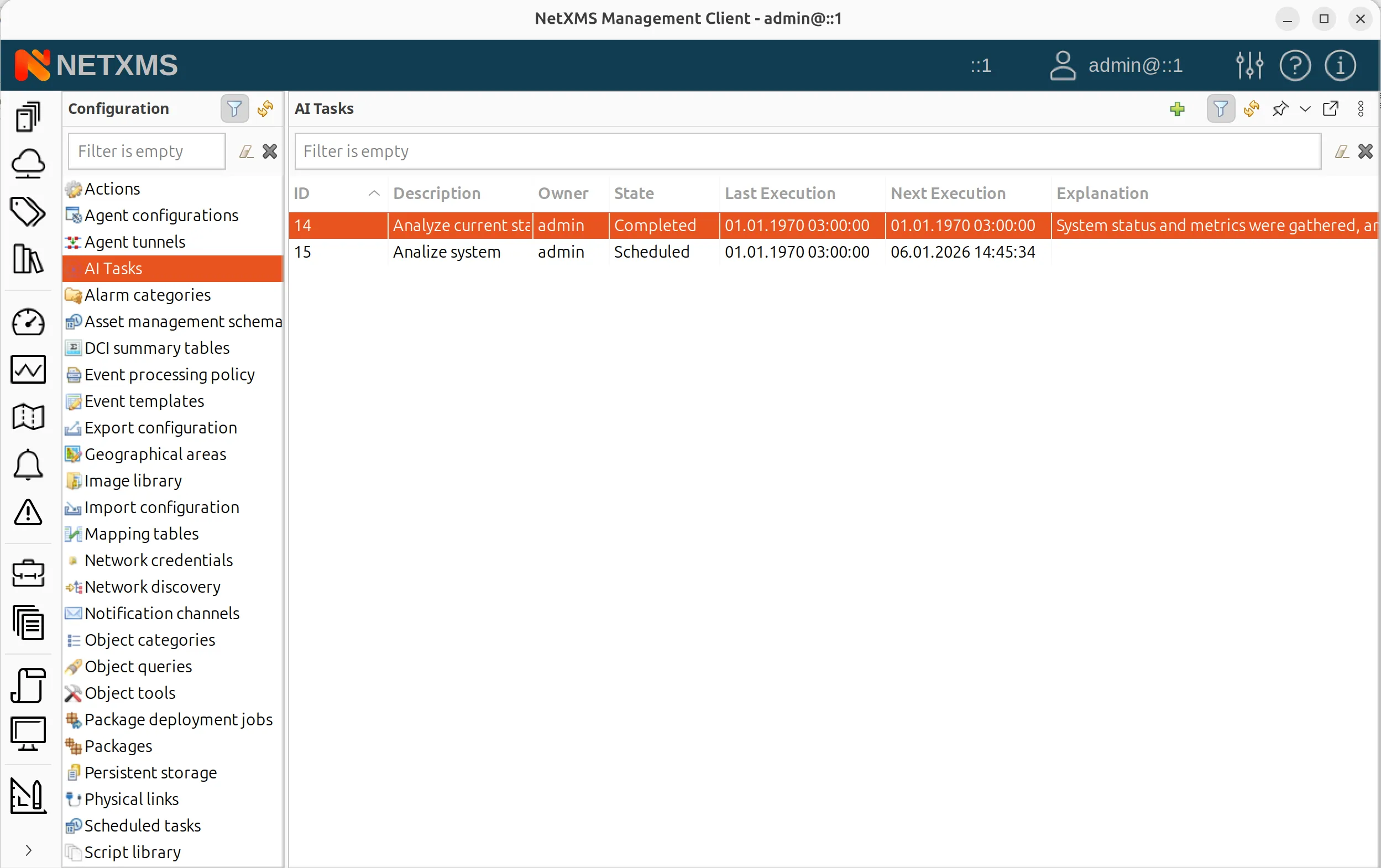 AI Agent tasks configuration in NetXMS