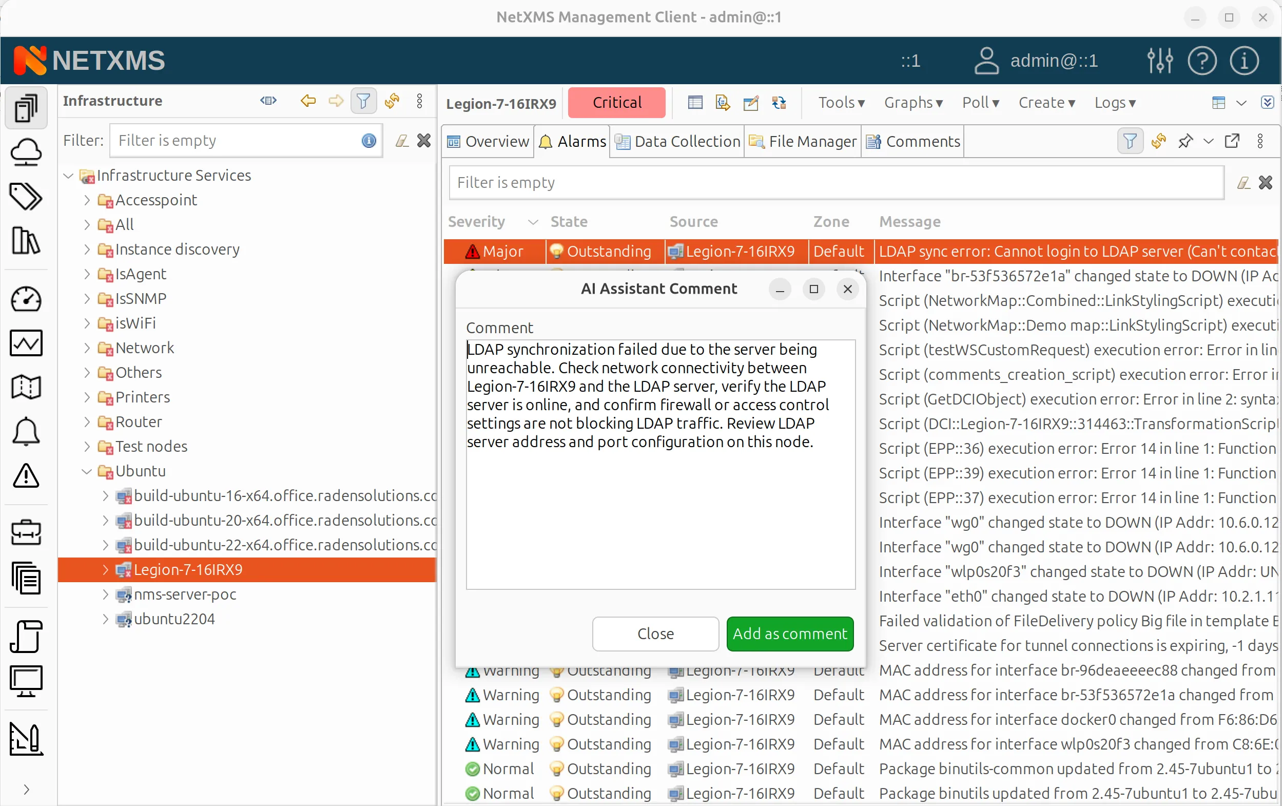 AI-powered alarm analysis in NetXMS