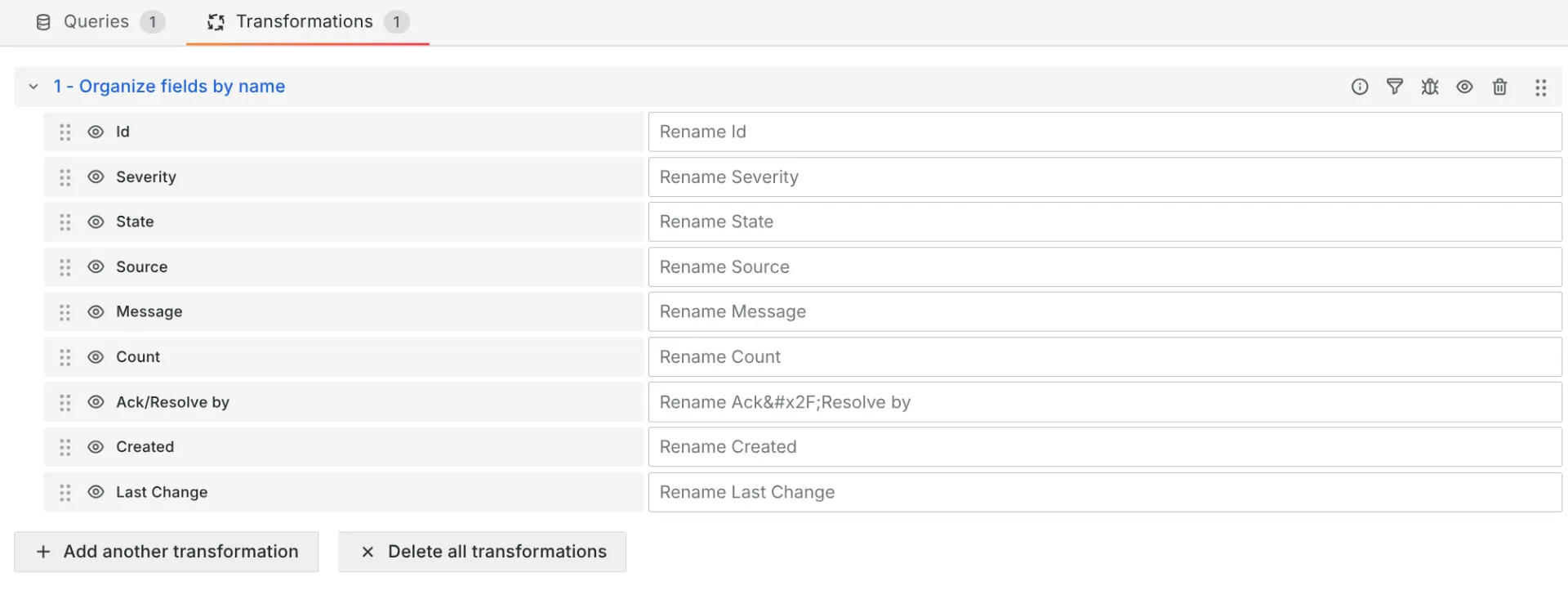 Column ordering is achieved through a transformation