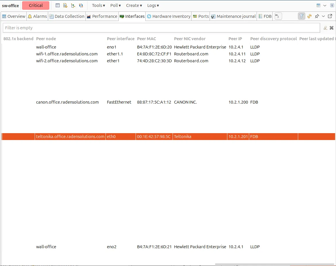 NetXMS interface table peer discovery protocol