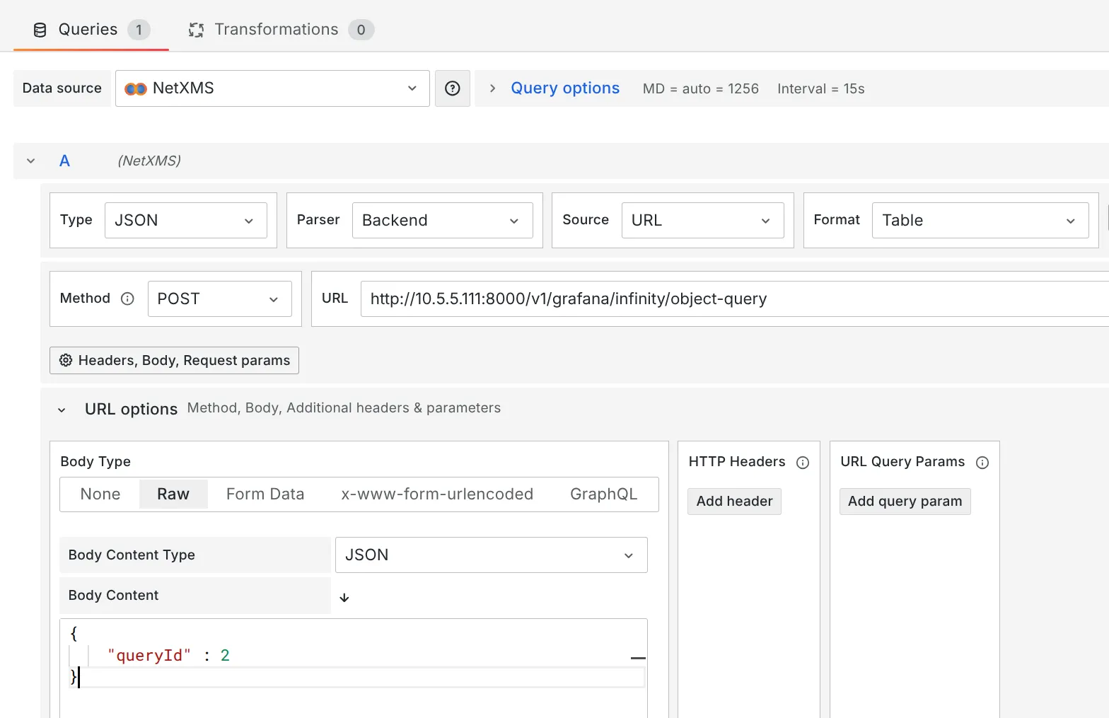 Configuration of the object query using the Infinity Plugin