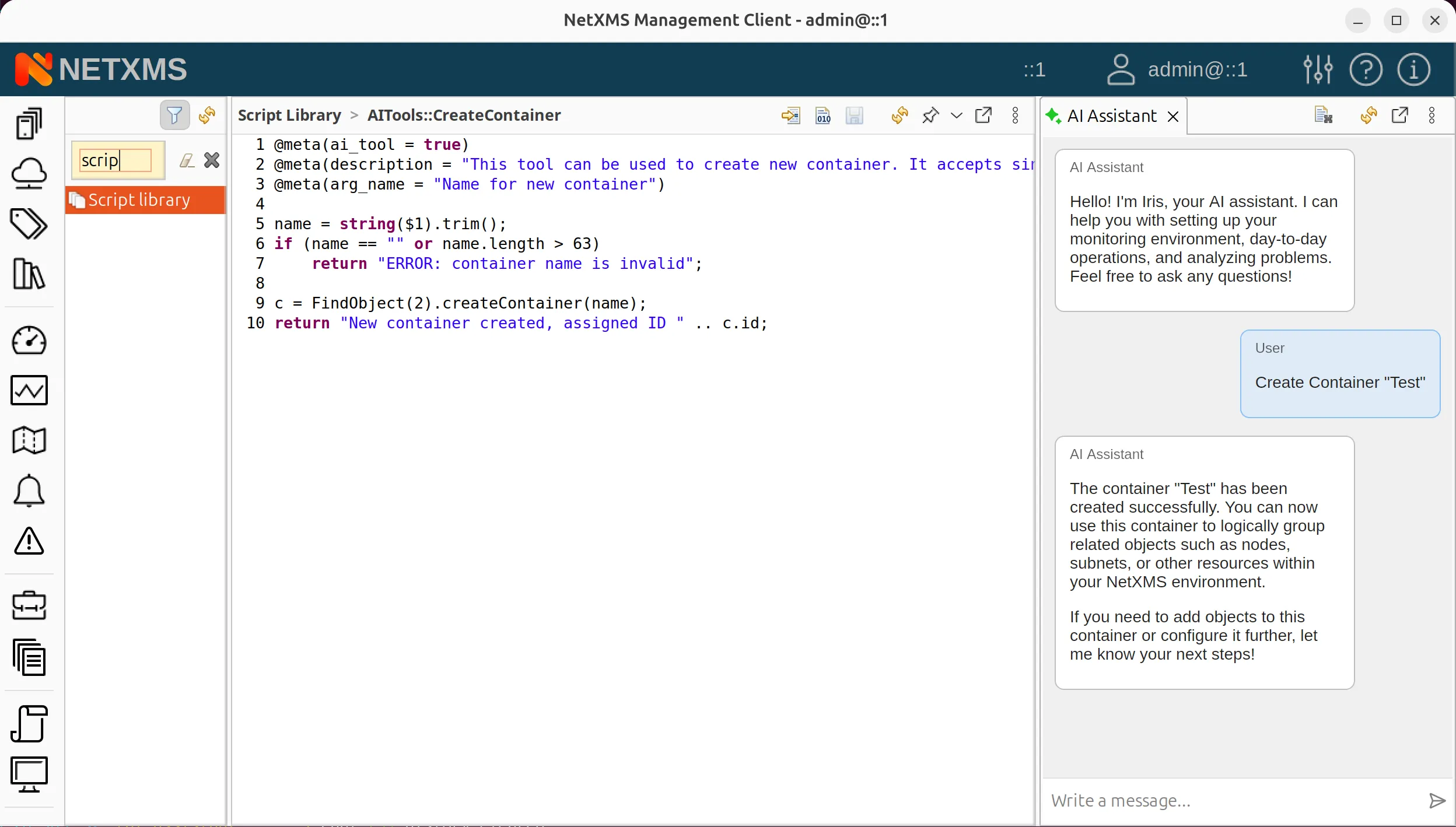 NXSL script library with AI tools