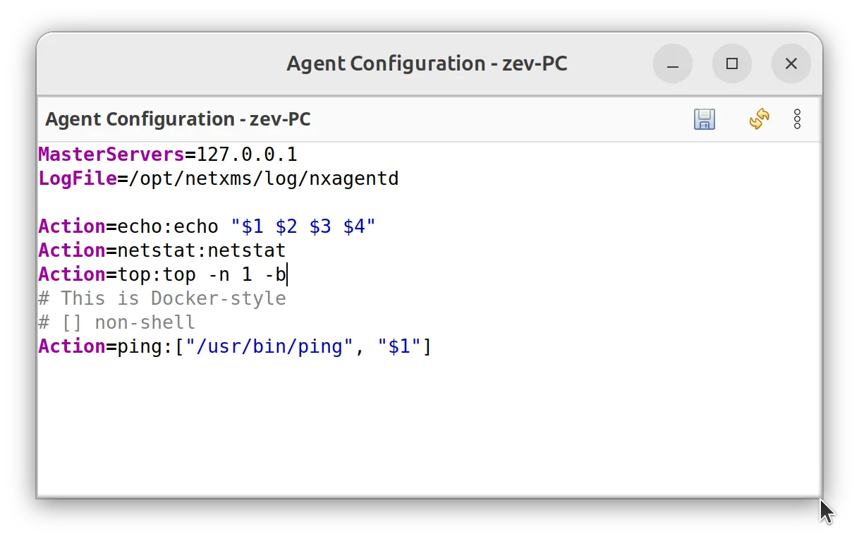 Action configuration in Agent Configuration file in NetXMS