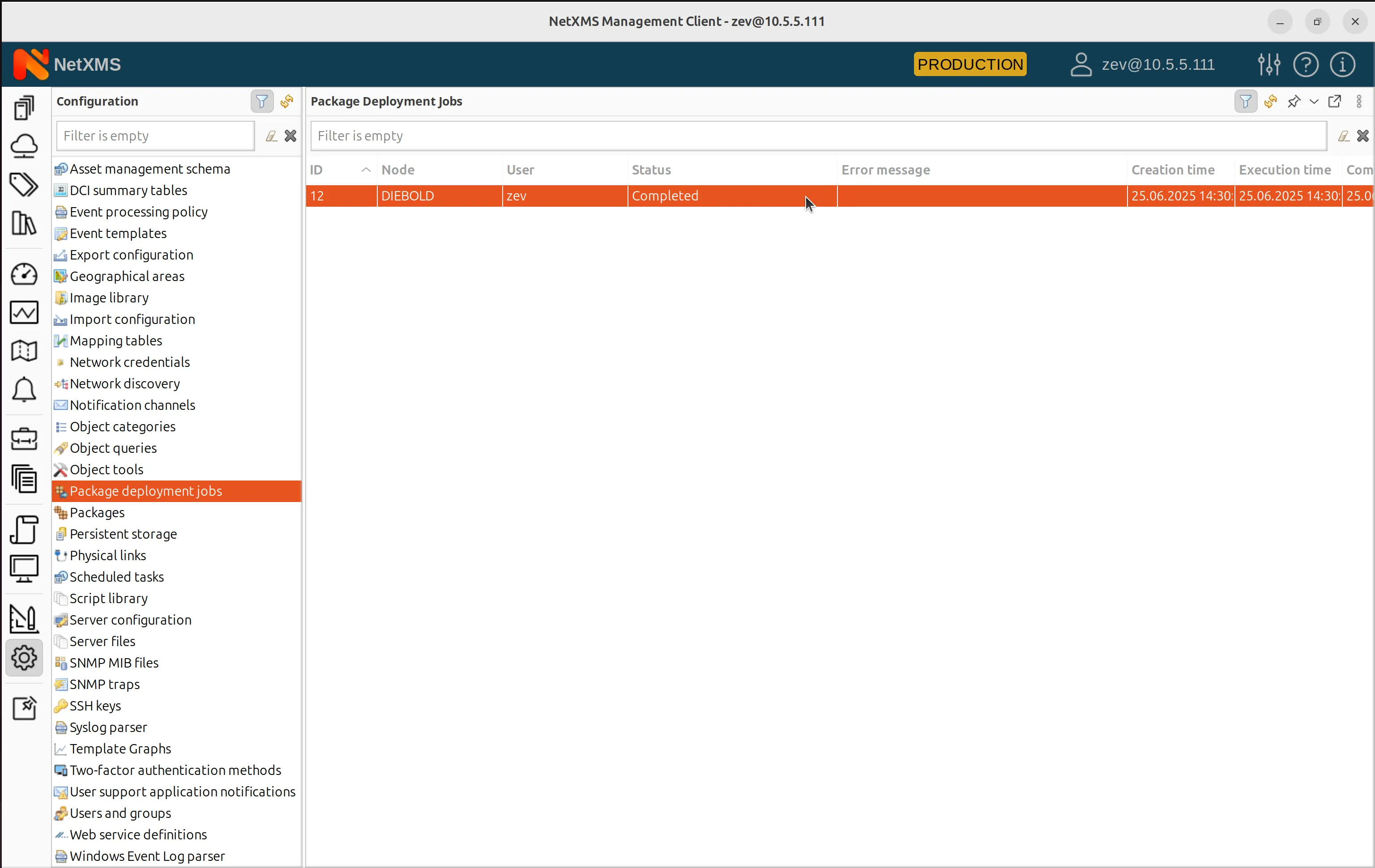Package installed on the target system