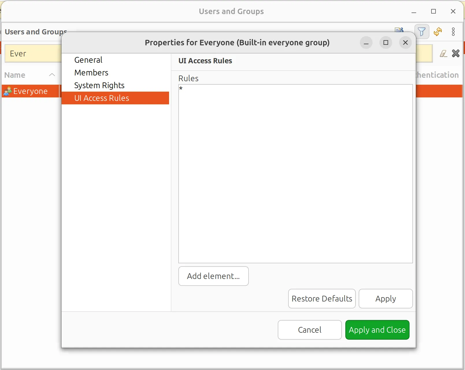 “Everyone” UI Access Rules